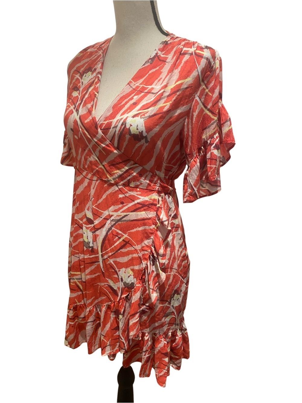 All Saints Women’s Mini Wrap Dress Orange White Fits Size xs,s,m